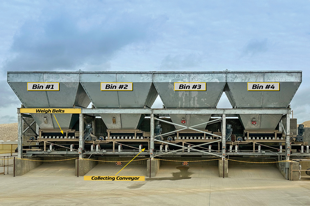 4-bin Aggregate Blending System of the Advantage 250™ Concrete Batch Plant