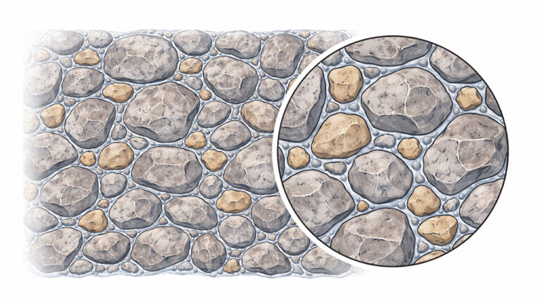 A densely blended, interlocking matrix of graded aggregates produces ready mixed concrete of superior strength and quality.
