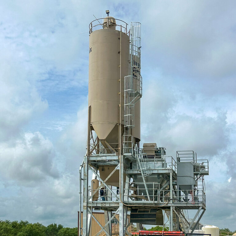 Chisel nose silos for cement and fly ash help ready mix concrete plants maintain a flow of fresh cementitious materials.