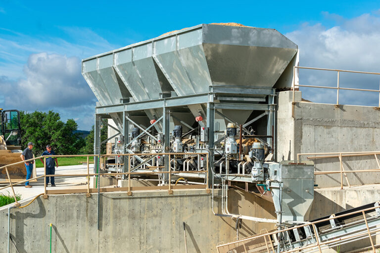 Optional 3-bin aggregate blending unit at the ready-mixed concrete plant near Kerrville, TX