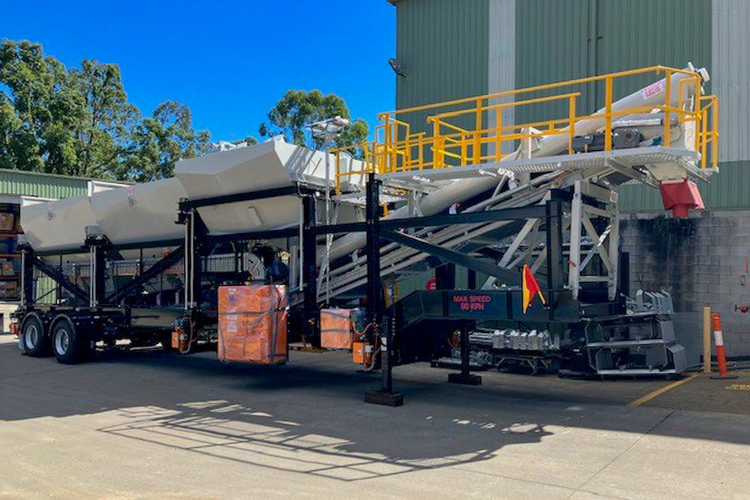 DualBatch™ portable concrete plant, ready for transport from the CMQ Engineering manufacturing facility.